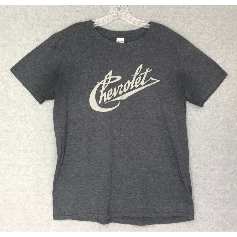 Chevrolet Shirt Mens Large Spellout Logo Gray Short‎ Sleeve Chevy T-Shirt